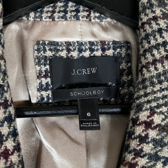 J Crew Schoolboy Wool Houndstooth Blazer - Women's Size 6 - Tan Burgundy - Picture 2 of 12